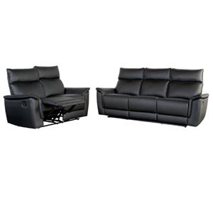 Pemberly Row Reclining Loveseat and Sofa Set in Black Faux Leather