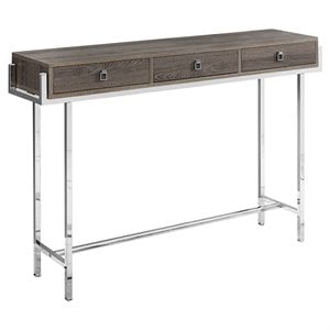 Pemberly Row 3-Drawer Console Table in Dark Taupe with Chrome Metal Base