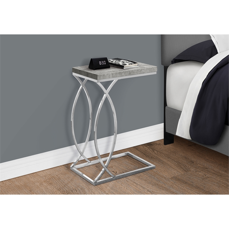 Pemberly Row C-Shaped Accent Table in Light Gray with Chrome Metal Base