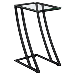 Pemberly Row Z-Shaped Accent Table with Tempered Glass Top in Black