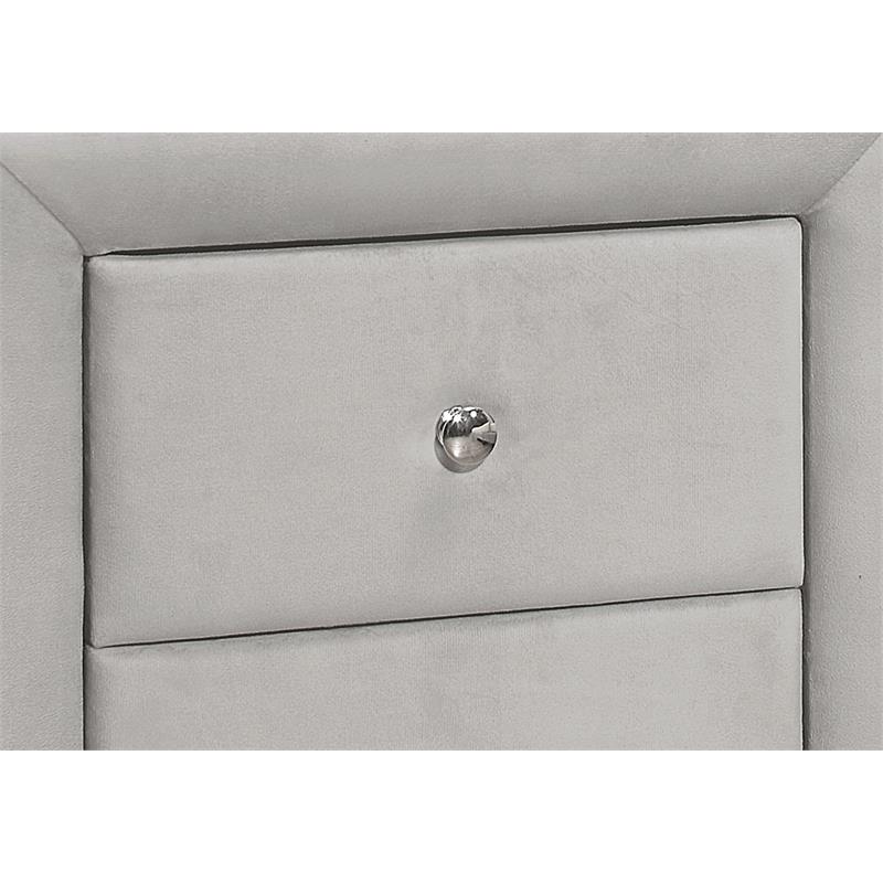 Pemberly Row Upholstered 2-Drawer Nightstand in Light Grey Velvet Look