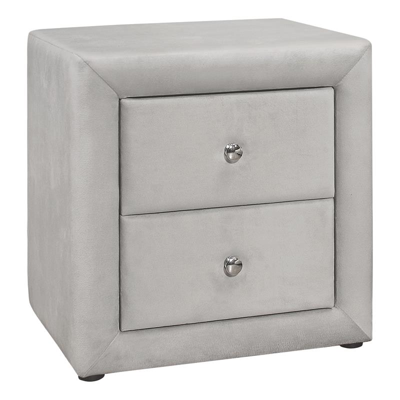 Pemberly Row Upholstered 2-Drawer Nightstand in Light Grey Velvet Look