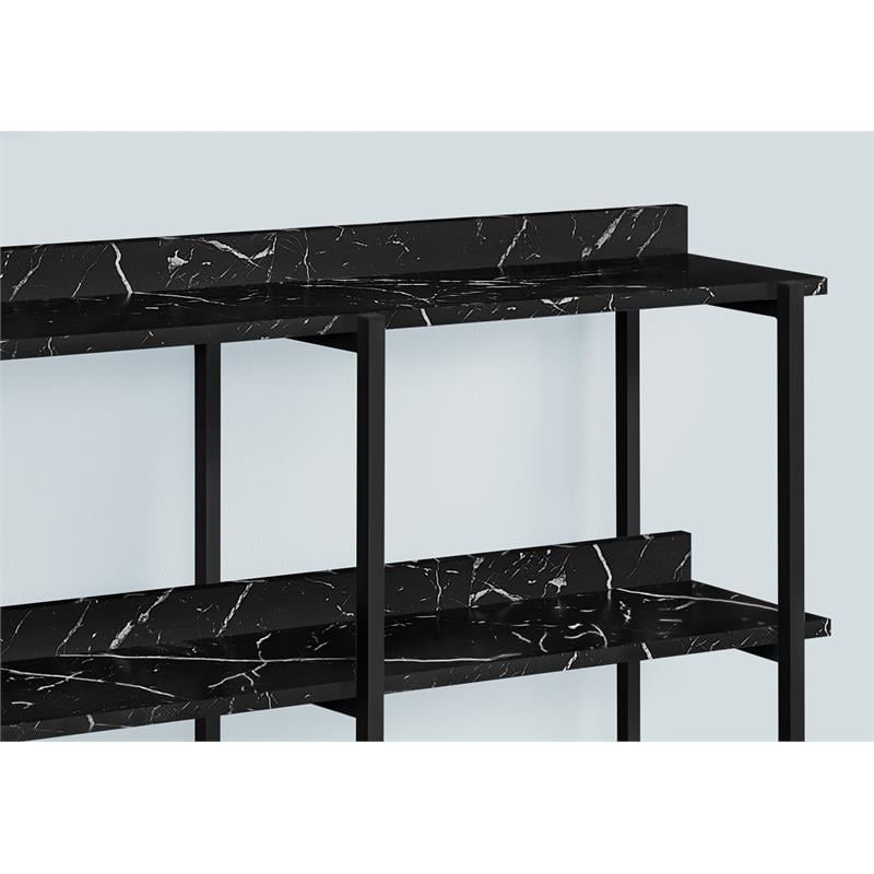 Pemberly Row 3-Tier Console Table with Shelves in Black Marble Look