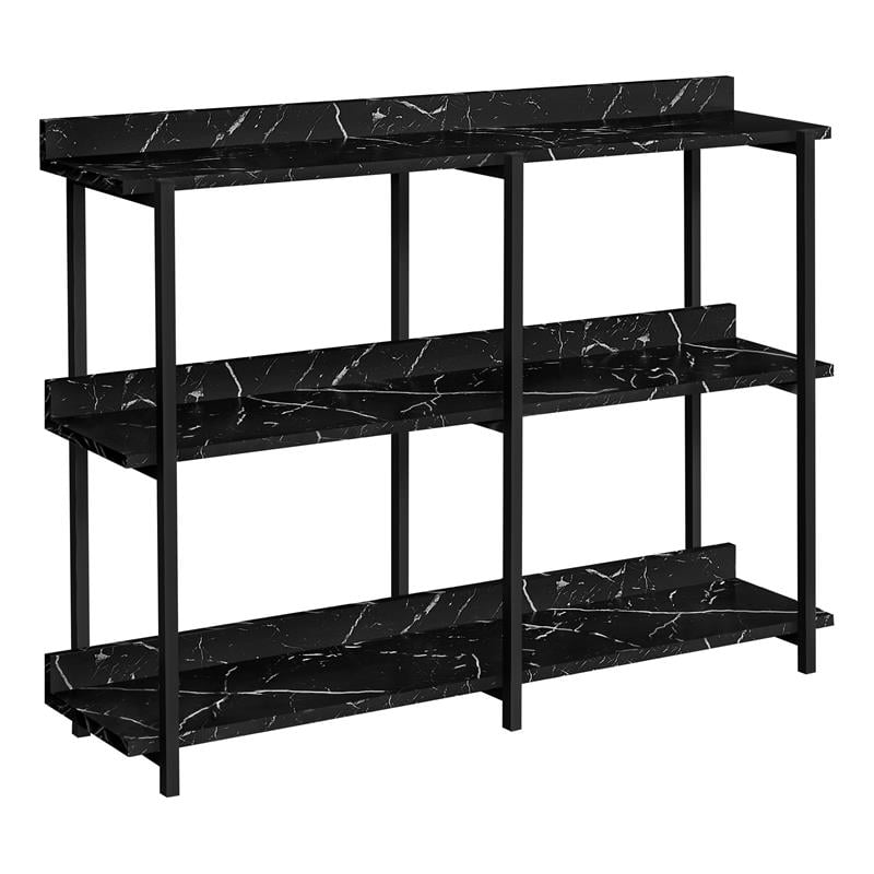 Pemberly Row 3-Tier Console Table with Shelves in Black Marble Look