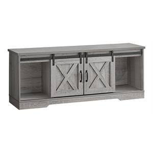 Pemberly Row 60&quot Farmhouse TV Stand with Barn Doors in Gray Wood Look
