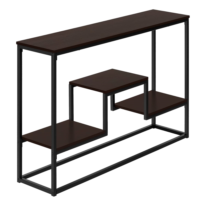 Pemberly Row Multi-Tier Console Table with 3 Shelves in Espresso