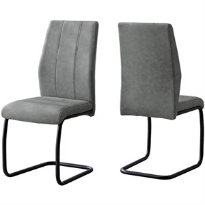 Pemberly Row Set of 2 Faux-Suede Dining Chairs with U-Base in Gray