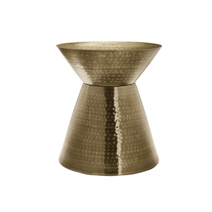 Pemberly Row 22&quot Gold Metal Hammered Drum Accent Table with Hourglass Shape