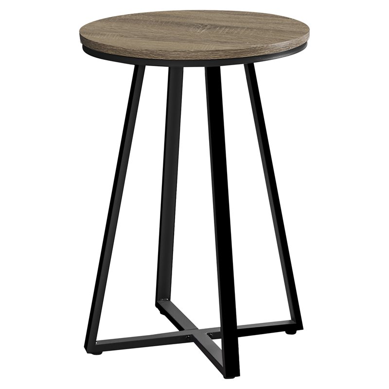 Pemberly Row Round End Table with Black X-Base Frame in Dark Taupe