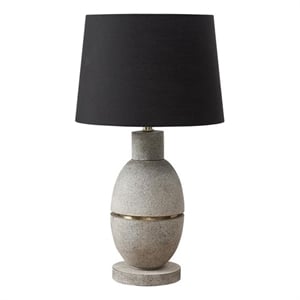 Pemberly Row 25&quot Gray Resin Stoneware-Look Lamp with Gold Accent and Black Shade