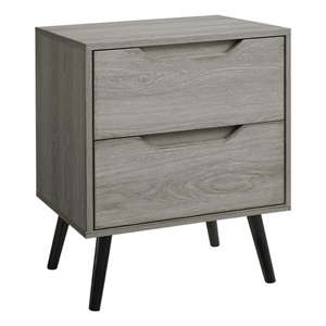 Pemberly Row 24&quot Taupe Laminate Side Table with 2 Drawers and Solid Wood Legs