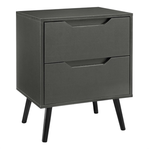Pemberly Row 24&quot Gray Laminate Side Table with 2 Drawers and Solid Wood Legs