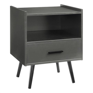 Pemberly Row 24&quot Gray Laminate Side Table with Drawer and Open Cubby Shelf