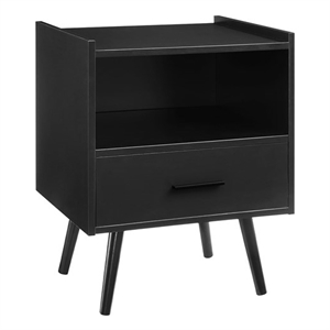 Pemberly Row 24&quot Black Laminate Side Table with Drawer and Open Cubby Shelf