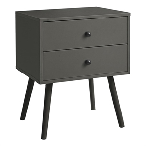 Pemberly Row 24&quot Gray Laminate Side Table with 2 Drawers and Round Wood Handles