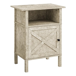 Pemberly Row 24&quot Cream Stone Laminate Side Table with Cabinet and Open Shelf
