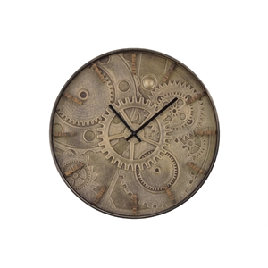 Pemberly Row 20&quot Round Brown Wall Clock with Printed Gears Design Under Glass