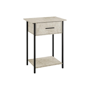 Pemberly Row 24&quot 2-Tier Cream Stone Laminate Side Table with Drawer and Shelf