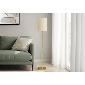 Pemberly Row 62&quot Floor Lamp in Brass Metal with Ivory Drum Shade