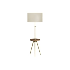 Pemberly Row 66&quot Tripod Floor Lamp with Shelf in Gold Metal and Ivory Shade