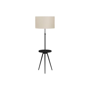 Pemberly Row 66&quot Tripod Floor Lamp with Shelf in Black Metal and Ivory Shade