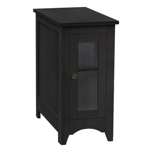 Pemberly Row 24&quot Accent Table with Cabinet in Black Veneer with Red Distressing