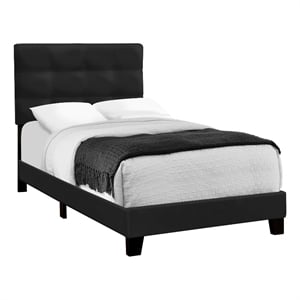 Pemberly Row Twin Size Upholstered Platform Bed Frame in Black Velvet