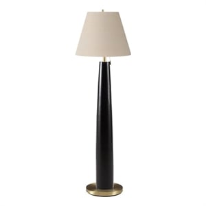 Pemberly Row 62&quot Floor Lamp in Black Metal with Brass Base and Beige Shade