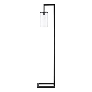 Pemberly Row 68&quot Contemporary Floor Lamp in Black Metal with Glass Shade