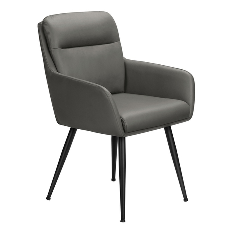 Pemberly Row Set of 2 Contemporary Dining Chairs in Gray Faux Leather
