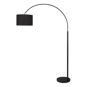 Pemberly Row 81&quot Arc Floor Lamp in Black Metal with Black Shade and Marble Base