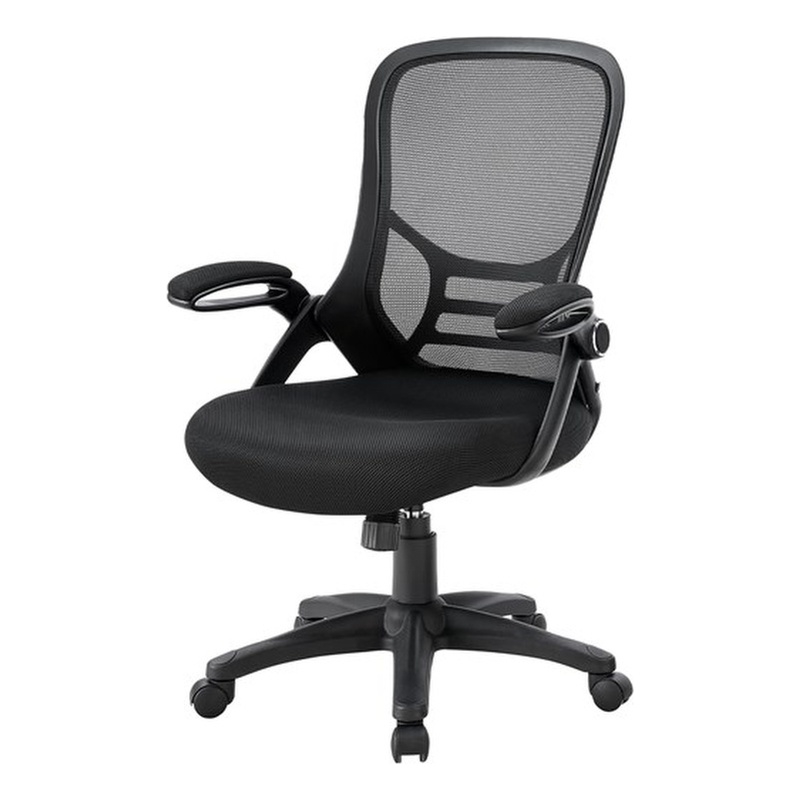 Pemberly Row Mid-Back Mesh Office Chair with Flip-Up Arms in Black