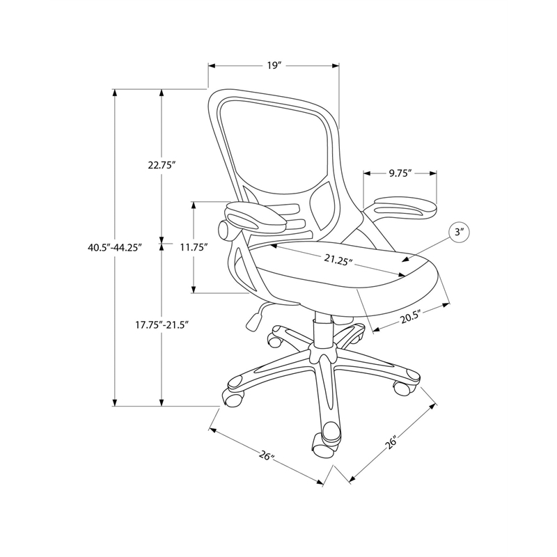 Pemberly Row Mid-Back Mesh Office Chair with Flip-Up Arms in Black
