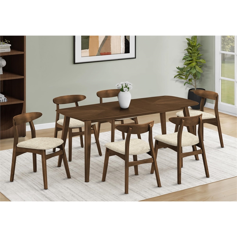 Pemberly Row Set of 2 Mid-Century Dining Chairs in Sand Fabric with Walnut Legs