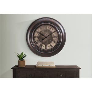 Pemberly Row 30&quot Oversized Round Wall Clock with Roman Numerals in Rustic Brown
