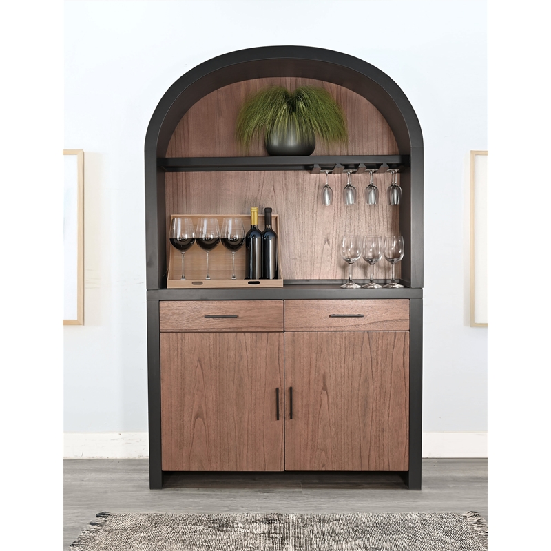 Pemberly Row Arched Bar Cabinet with Power Strip and USB Ports