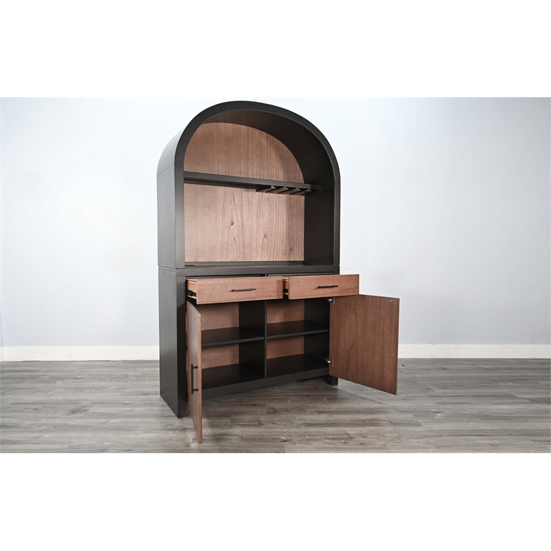 Pemberly Row Arched Bar Cabinet with Power Strip and USB Ports