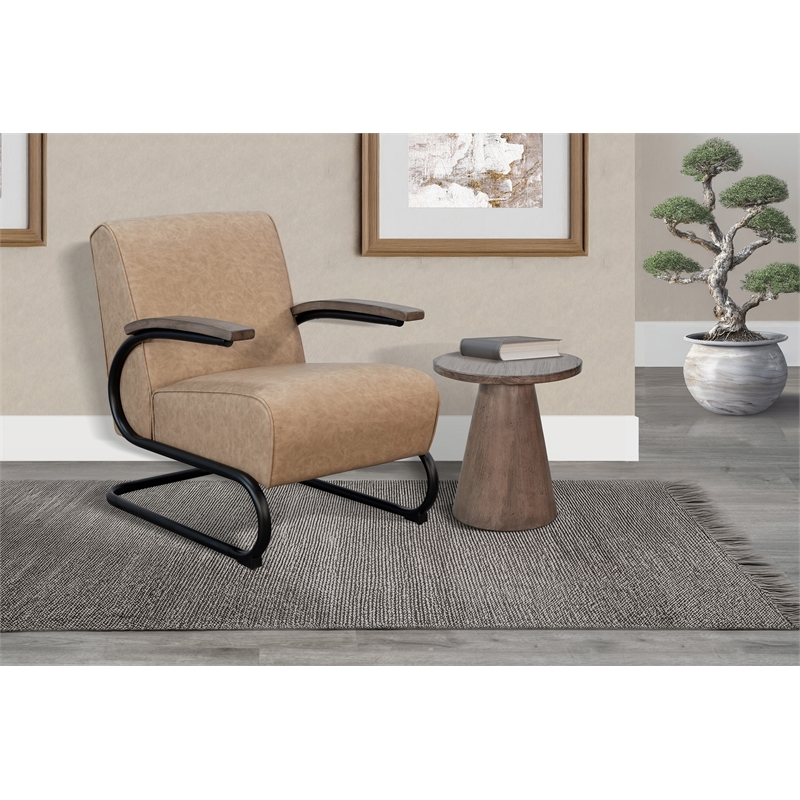 Pemberly Row Industrial Accent Chair with Metal Frame and Wood Arms