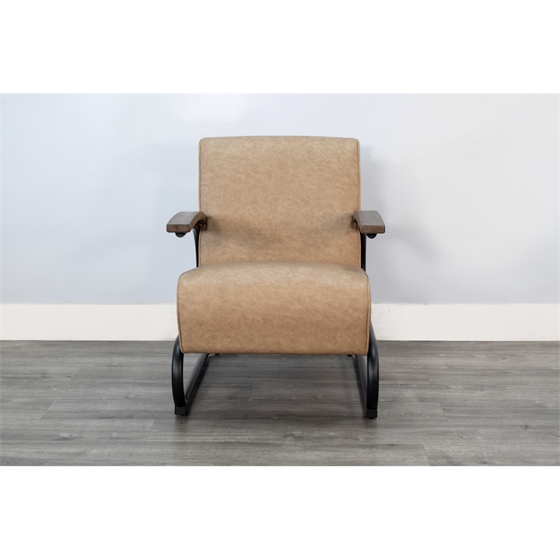 Pemberly Row Industrial Accent Chair with Metal Frame and Wood Arms
