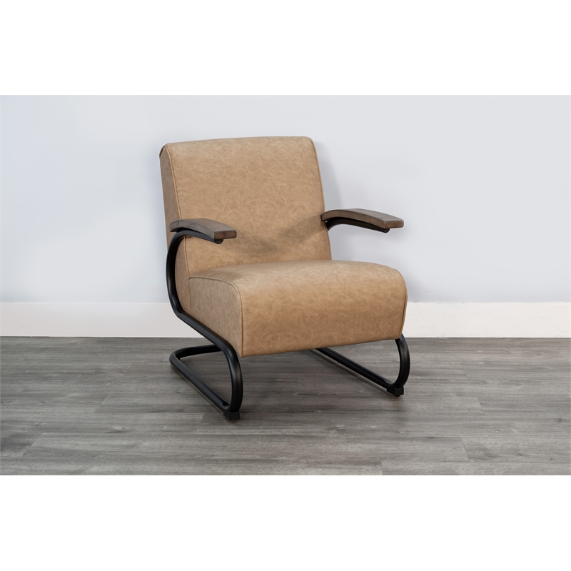 Pemberly Row Industrial Accent Chair with Metal Frame and Wood Arms