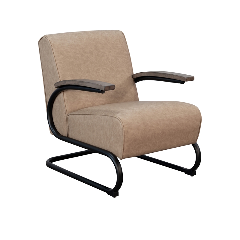 Pemberly Row Industrial Accent Chair with Metal Frame and Wood Arms
