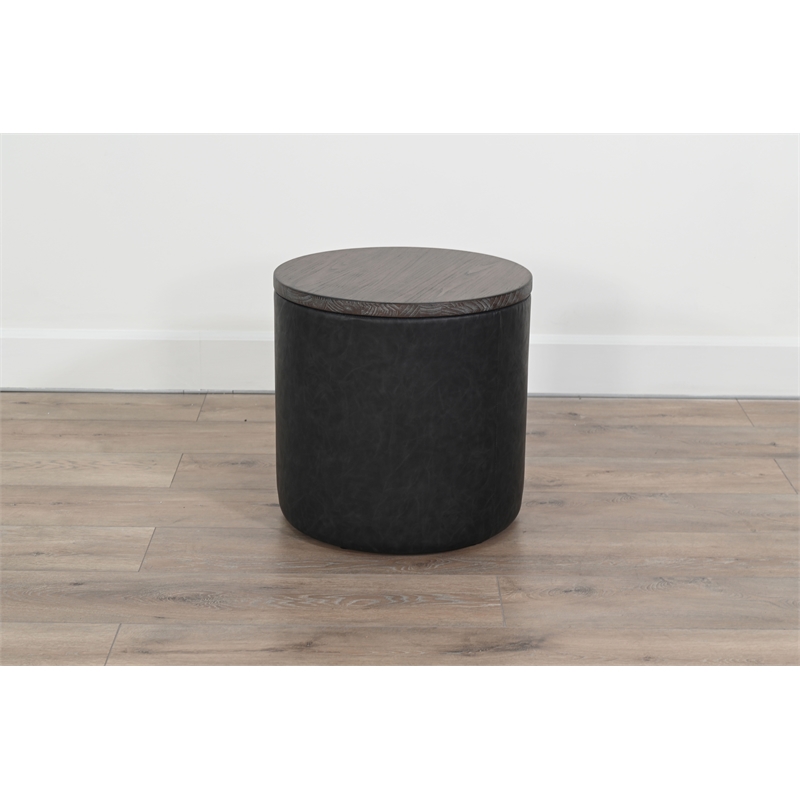 Pemberly Row Round Upholstered Storage Ottoman with Removable Wood Lid