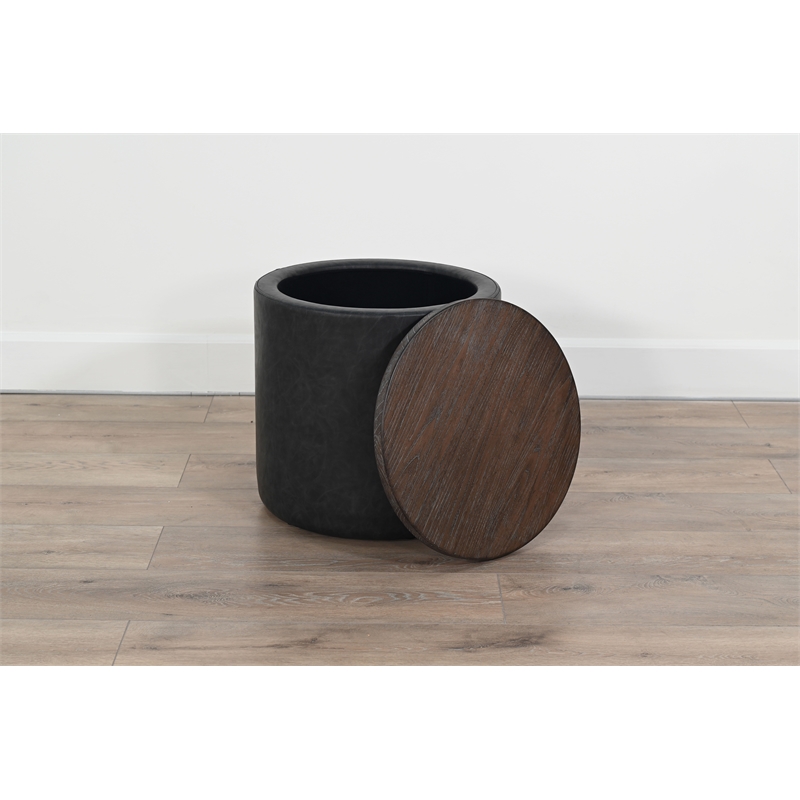 Pemberly Row Round Upholstered Storage Ottoman with Removable Wood Lid