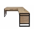 Pemberly Row Wood L-Desk with Return & Power Center & Pencil Drawer in Brown