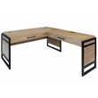 Pemberly Row Wood L-Desk with Return & Power Center & Pencil Drawer in Brown