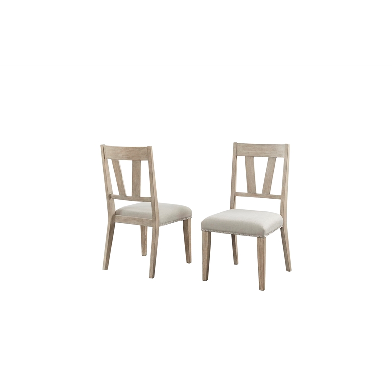 Pemberly Row Wood Dining Side Chair w/ Upholstered Seat in Light Tan (Set of 2)