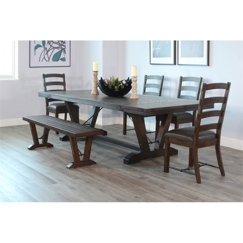Pemberly Row Folding Leaf Extension Dining Set with 4 Chairs and Bench
