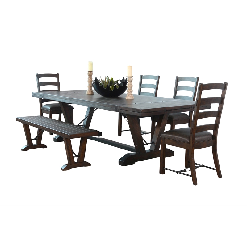 Pemberly Row Folding Leaf Extension Dining Set with 4 Chairs and Bench