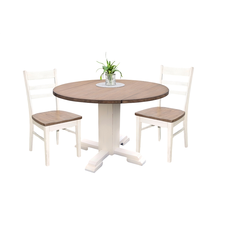 Pemberly Row Drop Leaf Round Dining Set for 2 in Mahogany Two-Tone