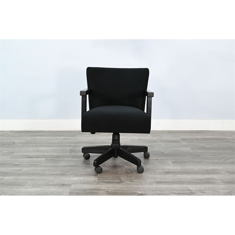 Pemberly Row Contemporary Swivel Game Chair with Casters and Wood Arms